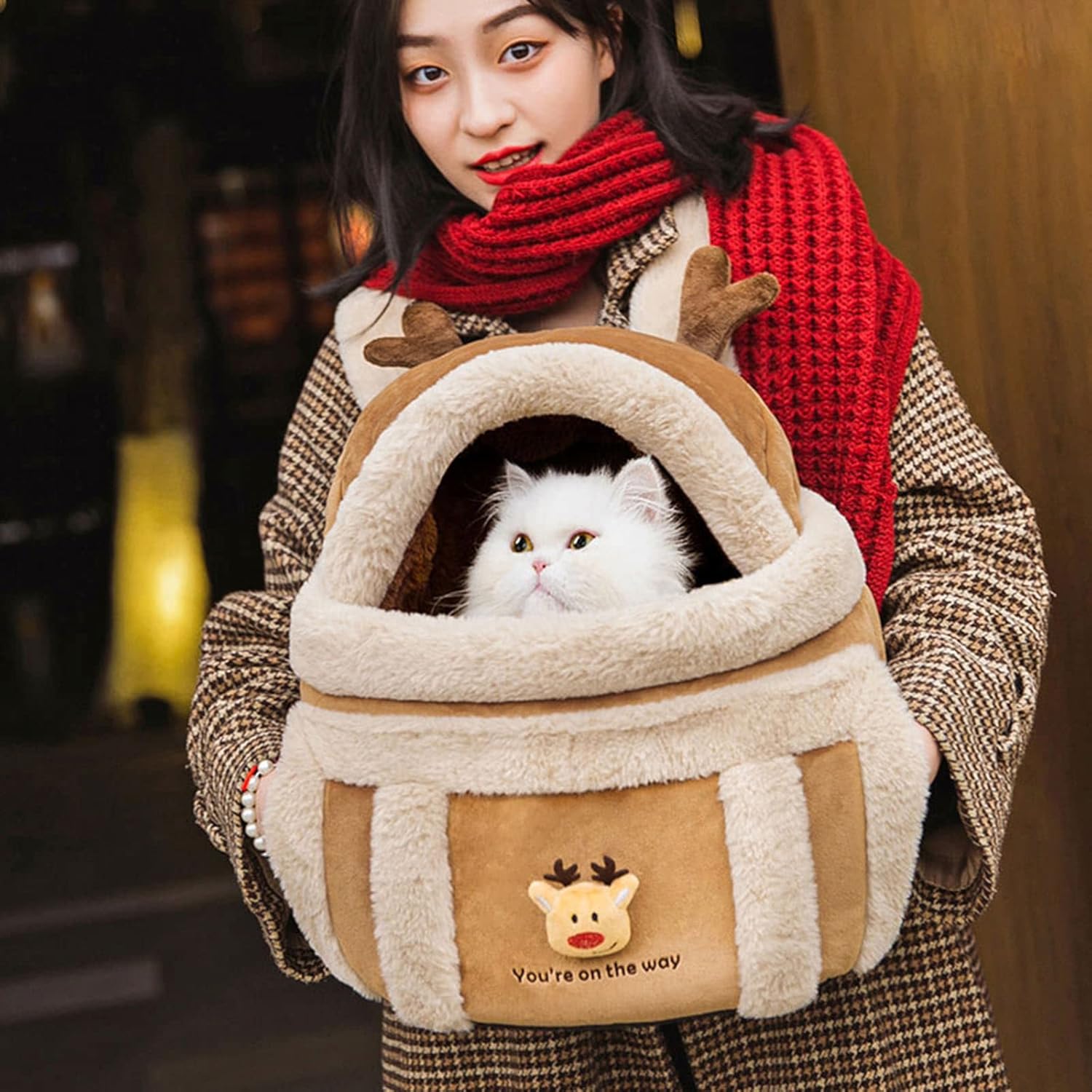 Plush Reindeer Dog Carrier Bag — Warm, Cute & Adventure-Ready