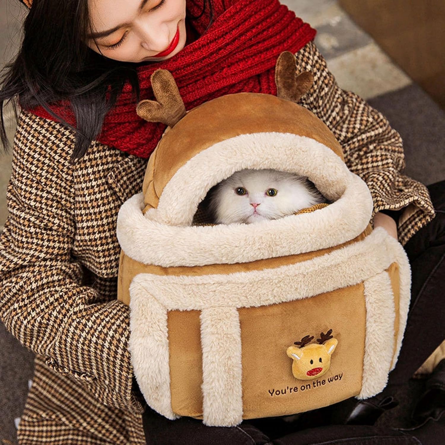 Plush Reindeer Dog Carrier Bag — Warm, Cute & Adventure-Ready